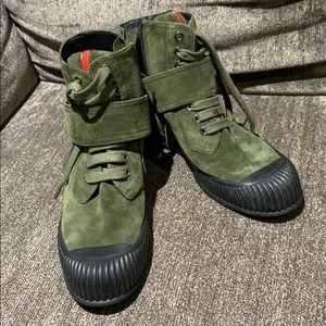 PRADA SNEAKERS, GREEN SUEDE LEATHER